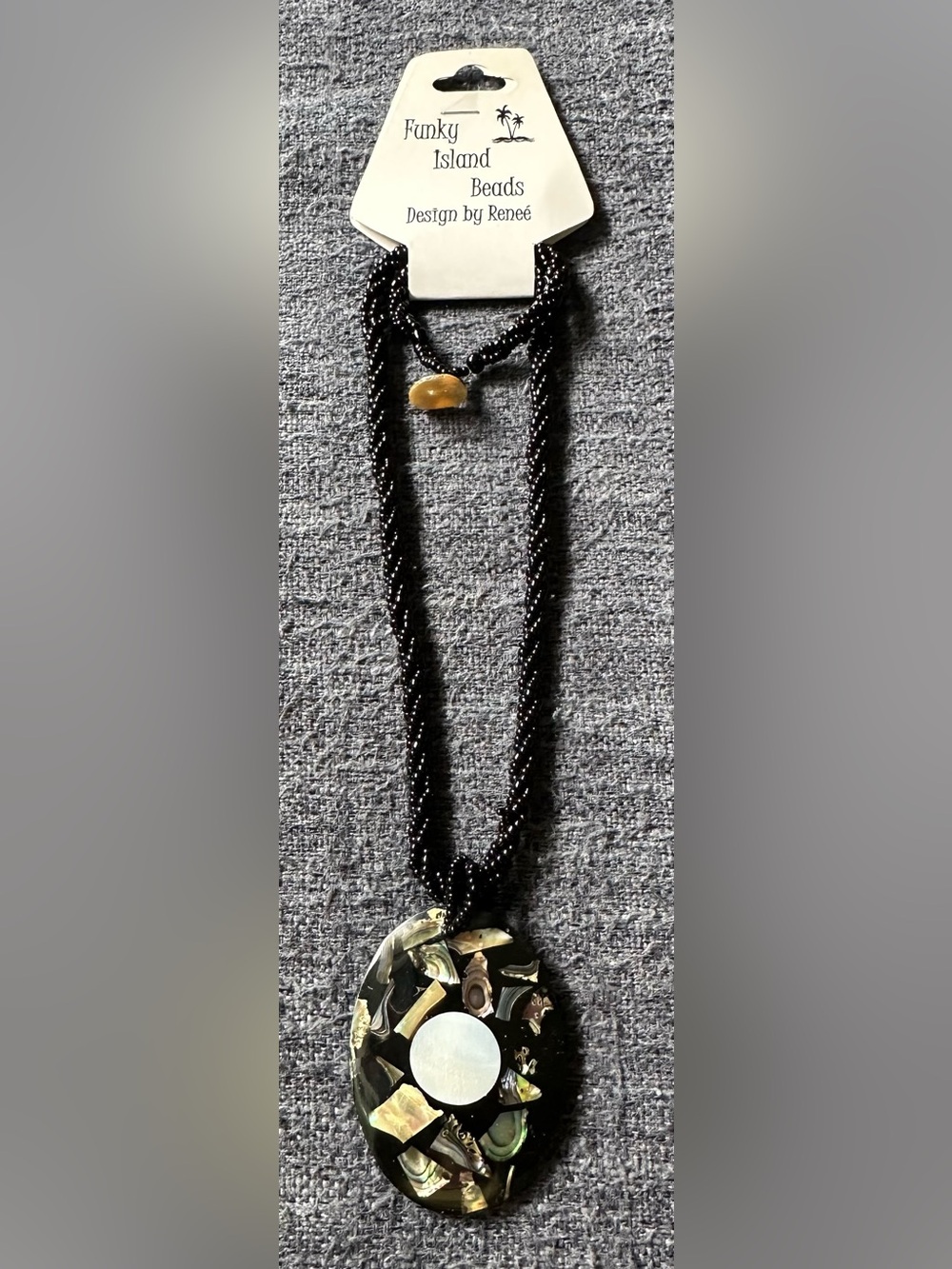 Funky Island Beaded Black Necklace with Mosaic Pendant